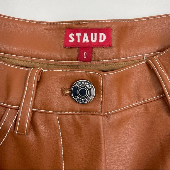 Staud NWOT Cropped Domino Vegan Leather Wide Leg Pant in Whiskey Size 0 - Picture 5 of 16